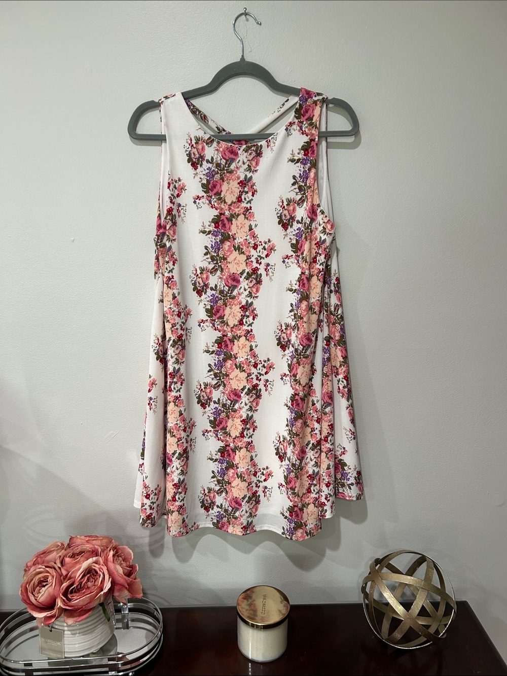 Altar'd State White Floral Tank Dress with Pink & Purple Accents
